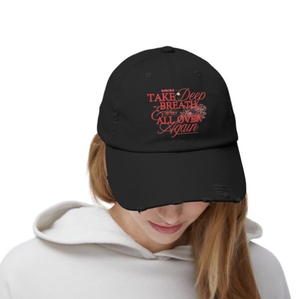 Unisex Distressed Cap with Inspirational Quote, Relaxed Fit Hat, Everyday Casual Wear, Gift for Friends, Trendy Outdoor Accessory - Image 4